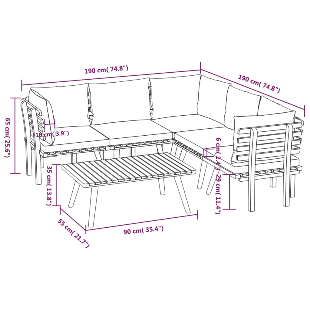 Set mobilier de grădină cu perne, 6 piese, lemn masiv acacia - Lando