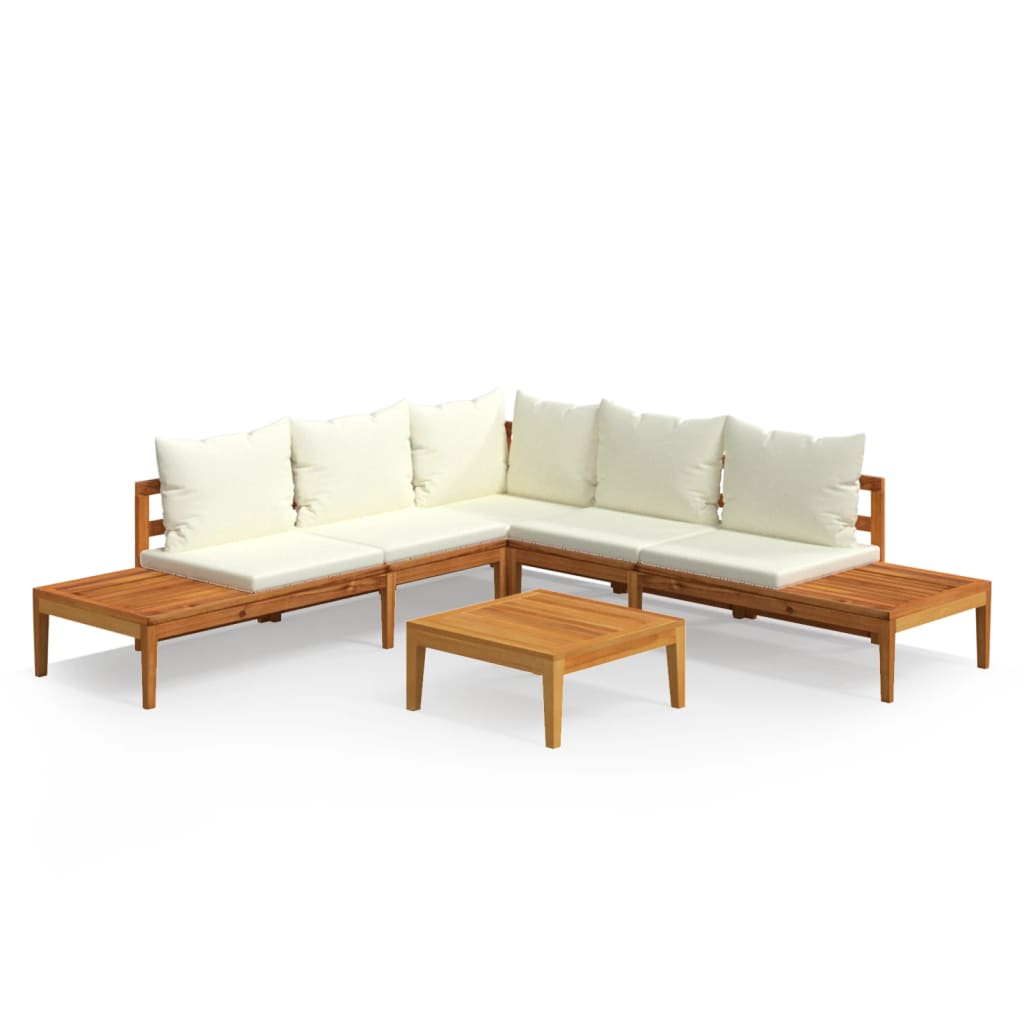 Set mobilier grădină perne alb/crem, 4 piese, lemn de acacia