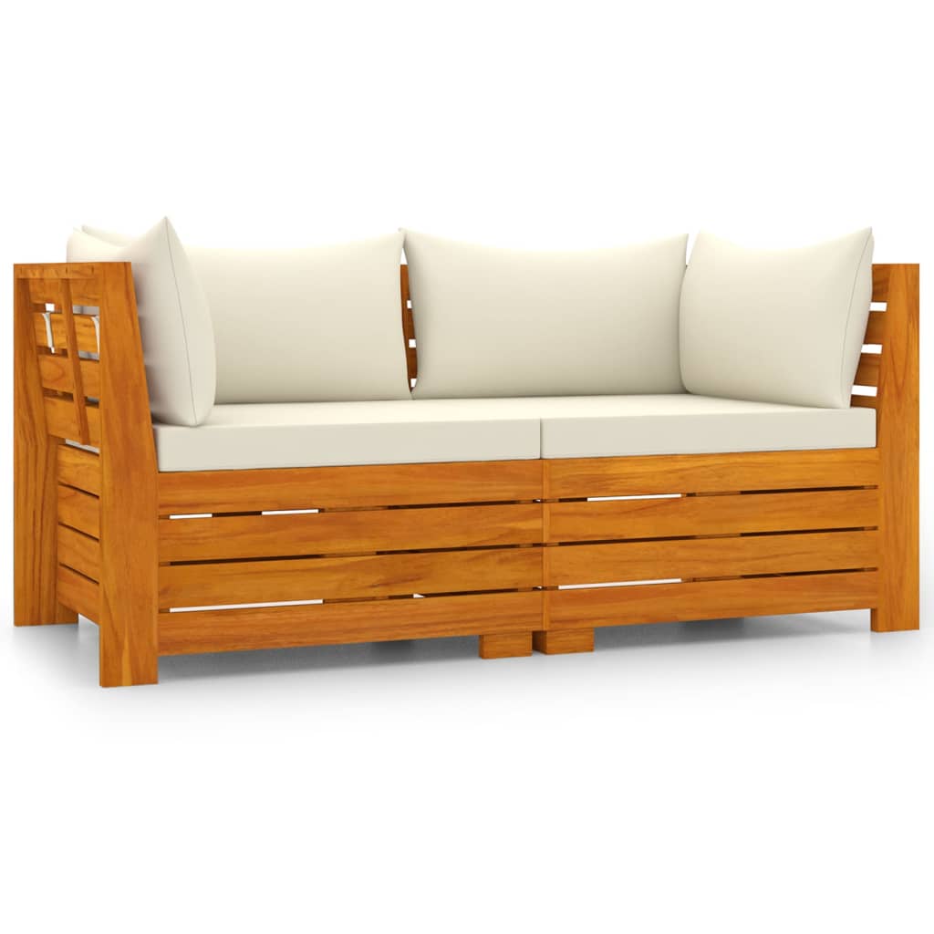 Canapea de grădină cu 2 locuri, cu perne, lemn masiv de acacia - Lando