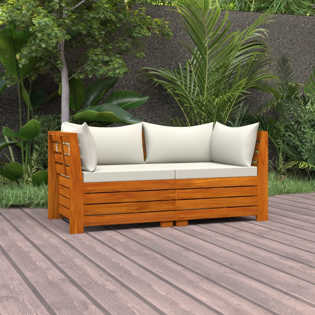 Canapea de grădină cu 2 locuri, cu perne, lemn masiv de acacia - Lando