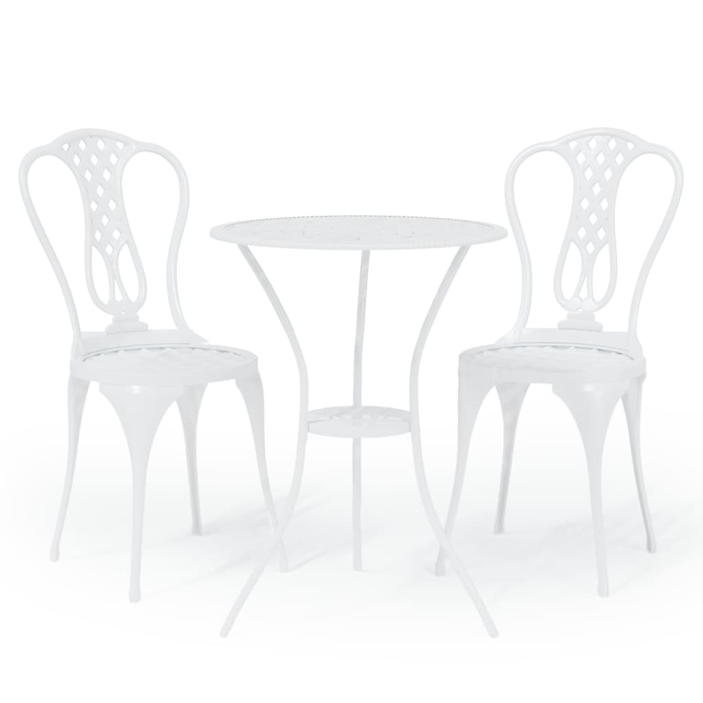 Set mobilier bistro, 3 piese, alb, aluminiu turnat