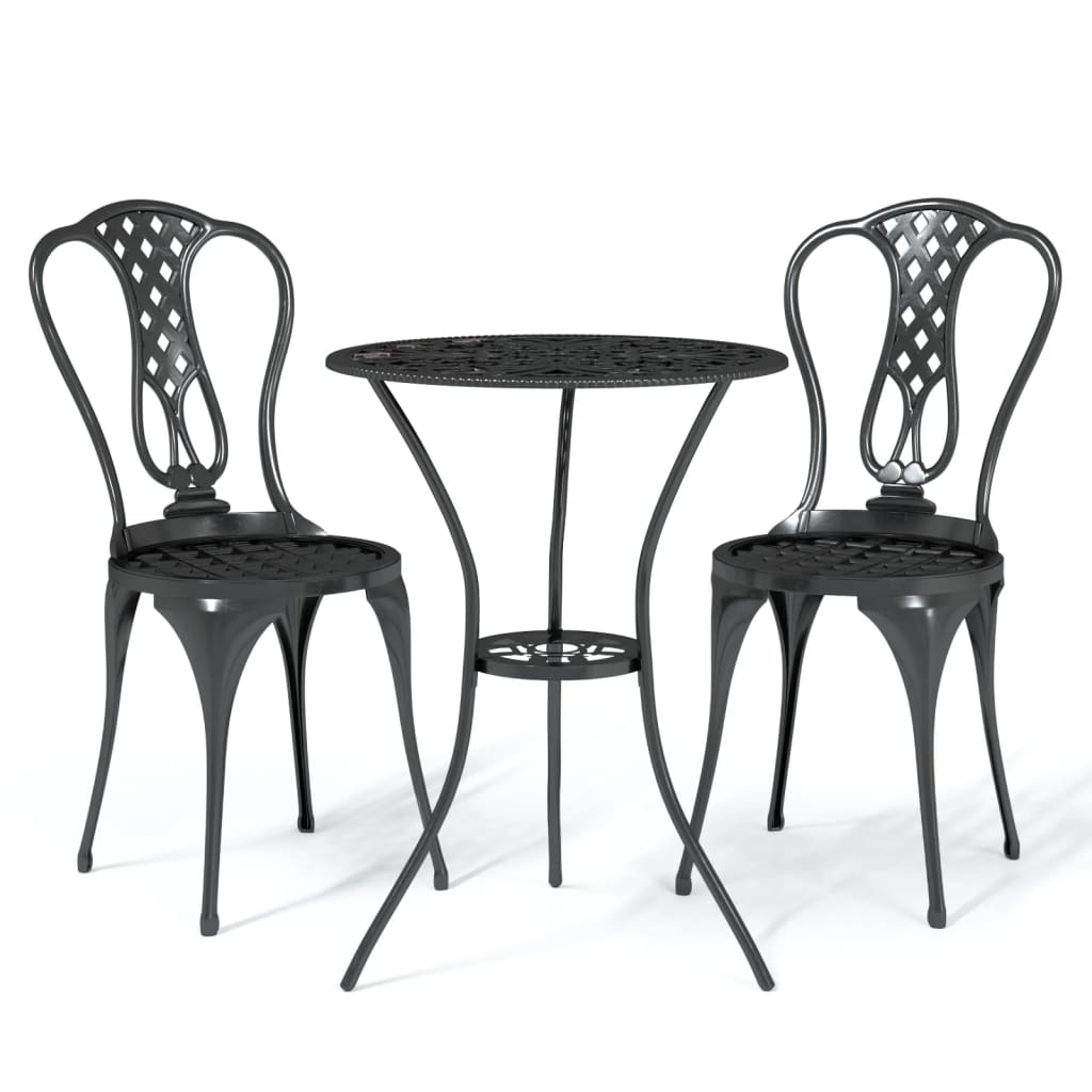 Set mobilier bistro, 3 piese, negru, aluminiu turnat