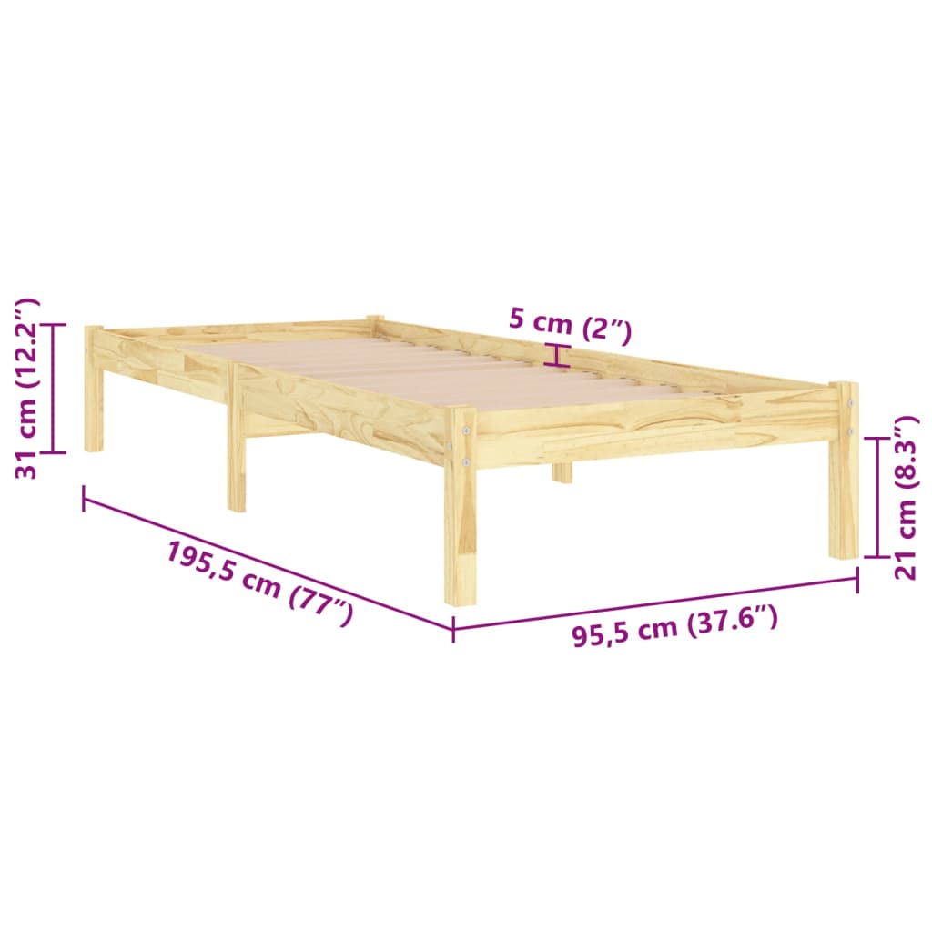 Cadru de pat single, 90x190 cm, lemn masiv