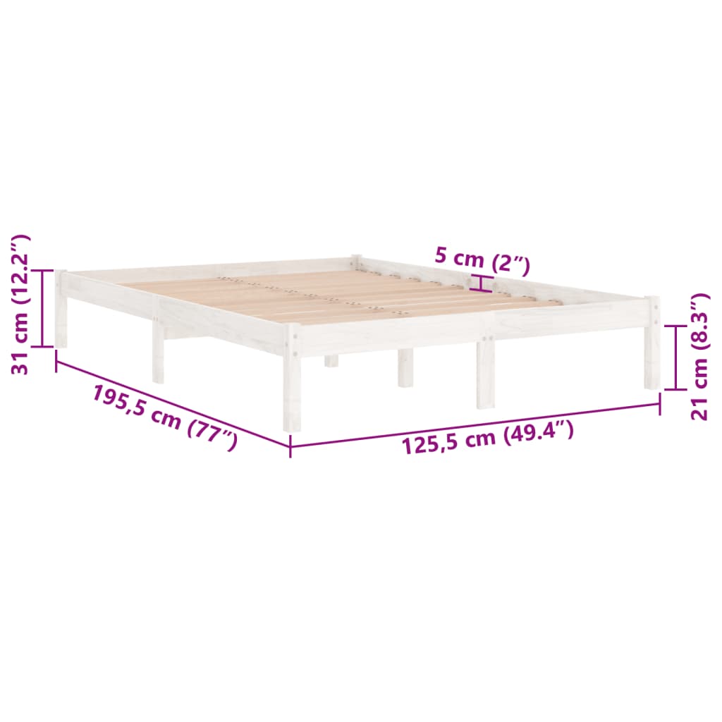 Cadru de pat mic dublu, alb, 120x190 cm, lemn masiv