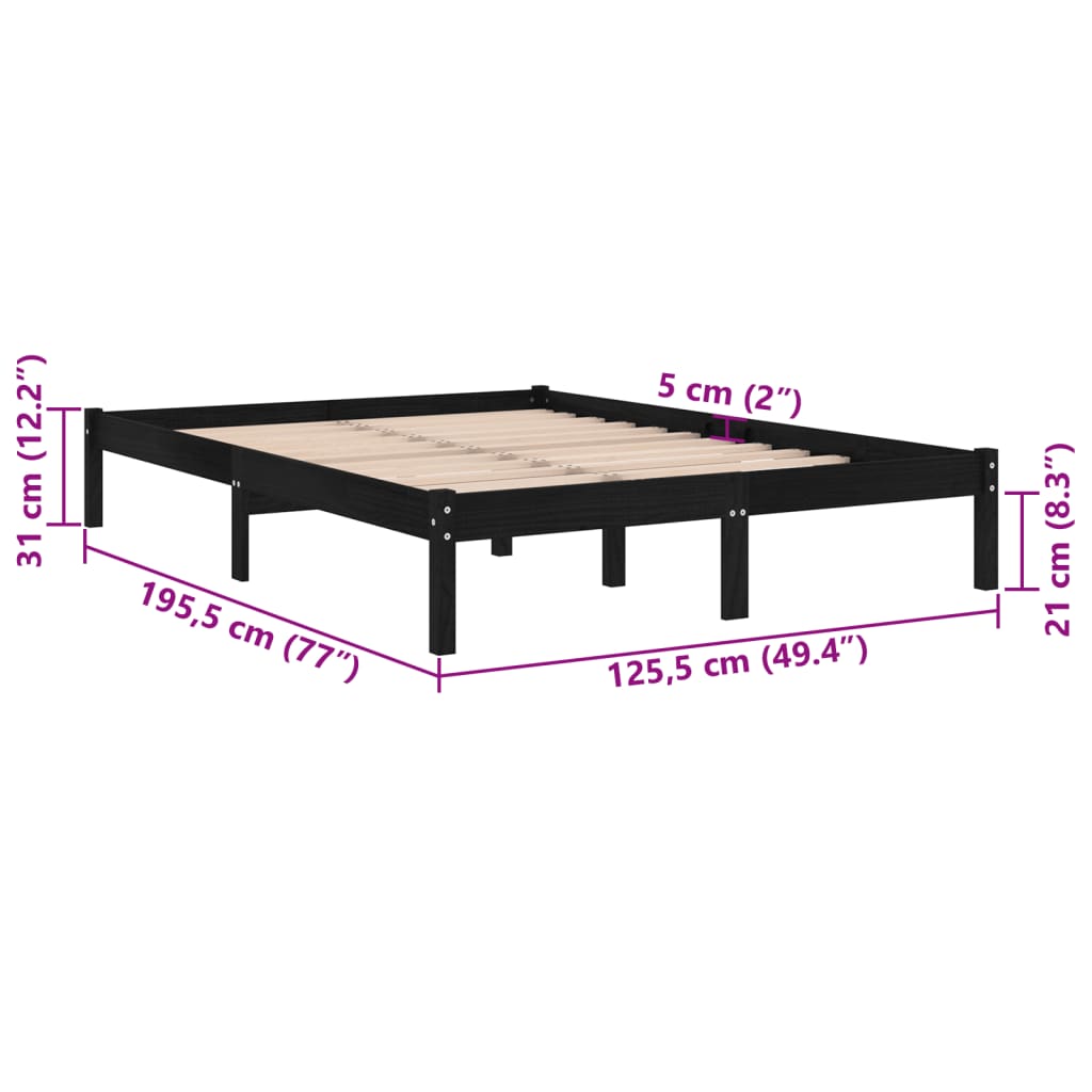 Cadru de pat mic dublu, negru, 120x190 cm, lemn masiv