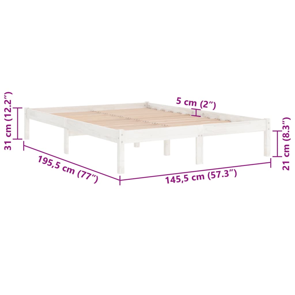 Cadru de pat, alb, 140x190 cm, lemn masiv de pin