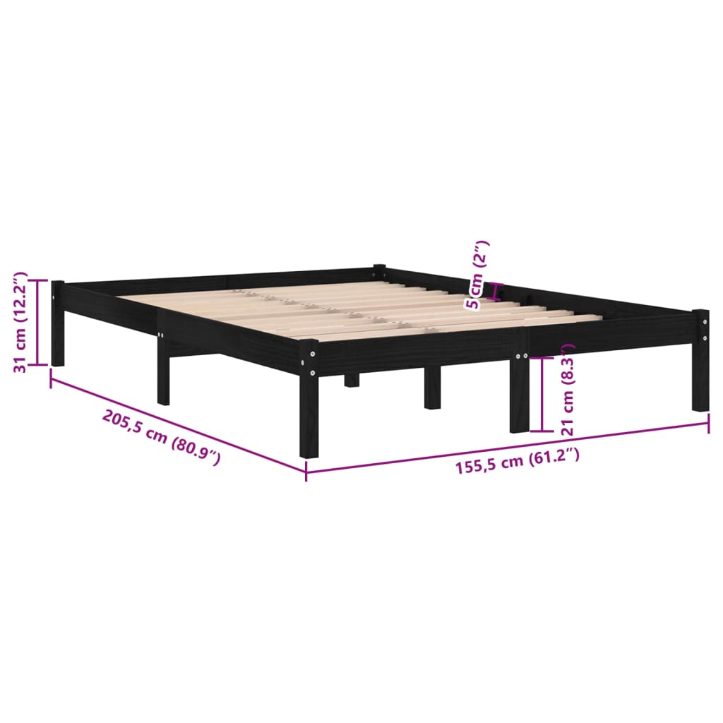 Cadru de pat King Size, negru, 150x200 cm, lemn masiv