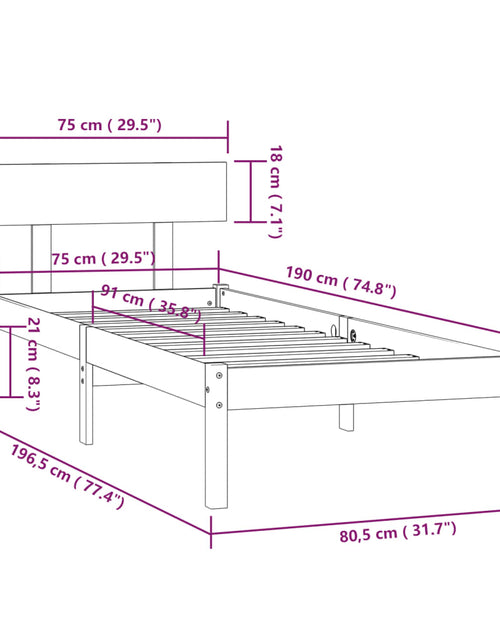 Încărcați imaginea în vizualizatorul Galerie, Cadru de pat mic single, 75x190 cm, lemn masiv

