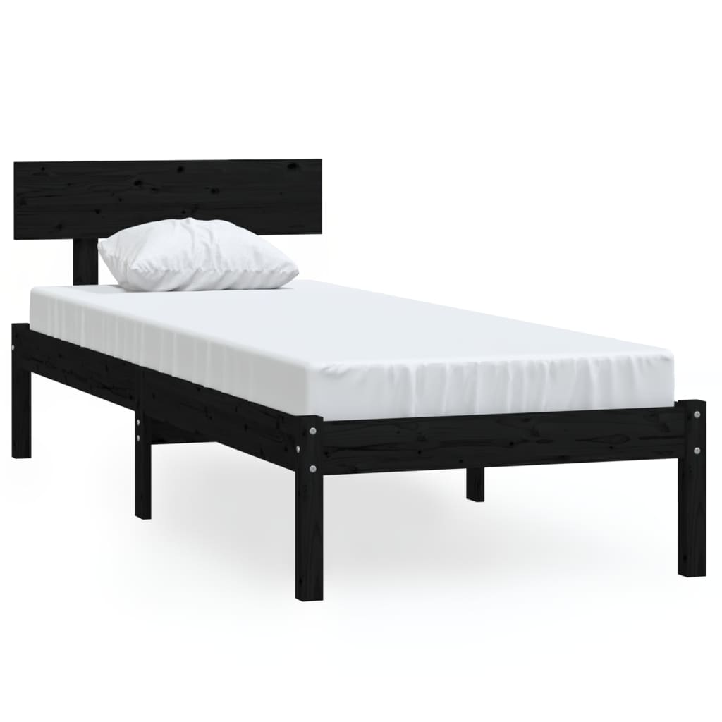 Cadru de pat UK Single, negru, 90x190 cm, lemn masiv de pin