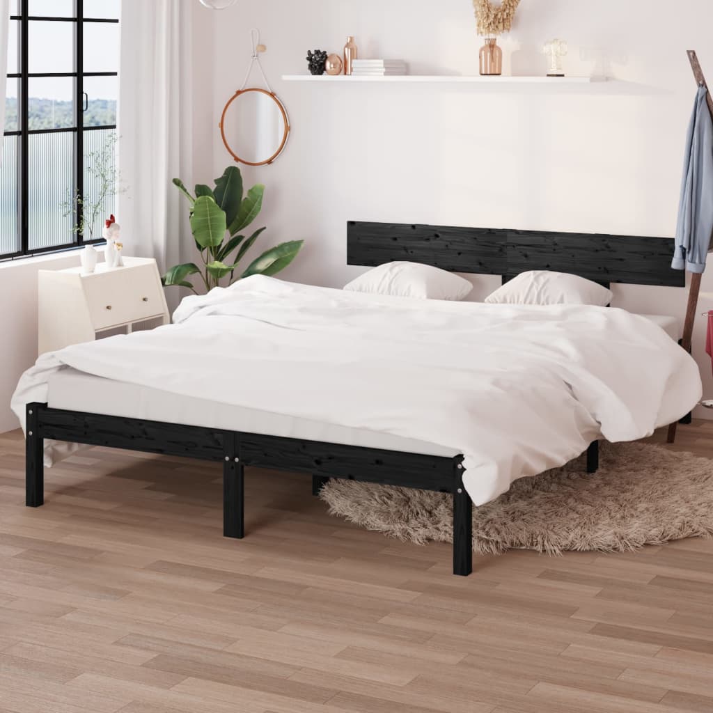 Cadru de pat UK Small Double, negru, 120x190 cm, lemn masiv pin