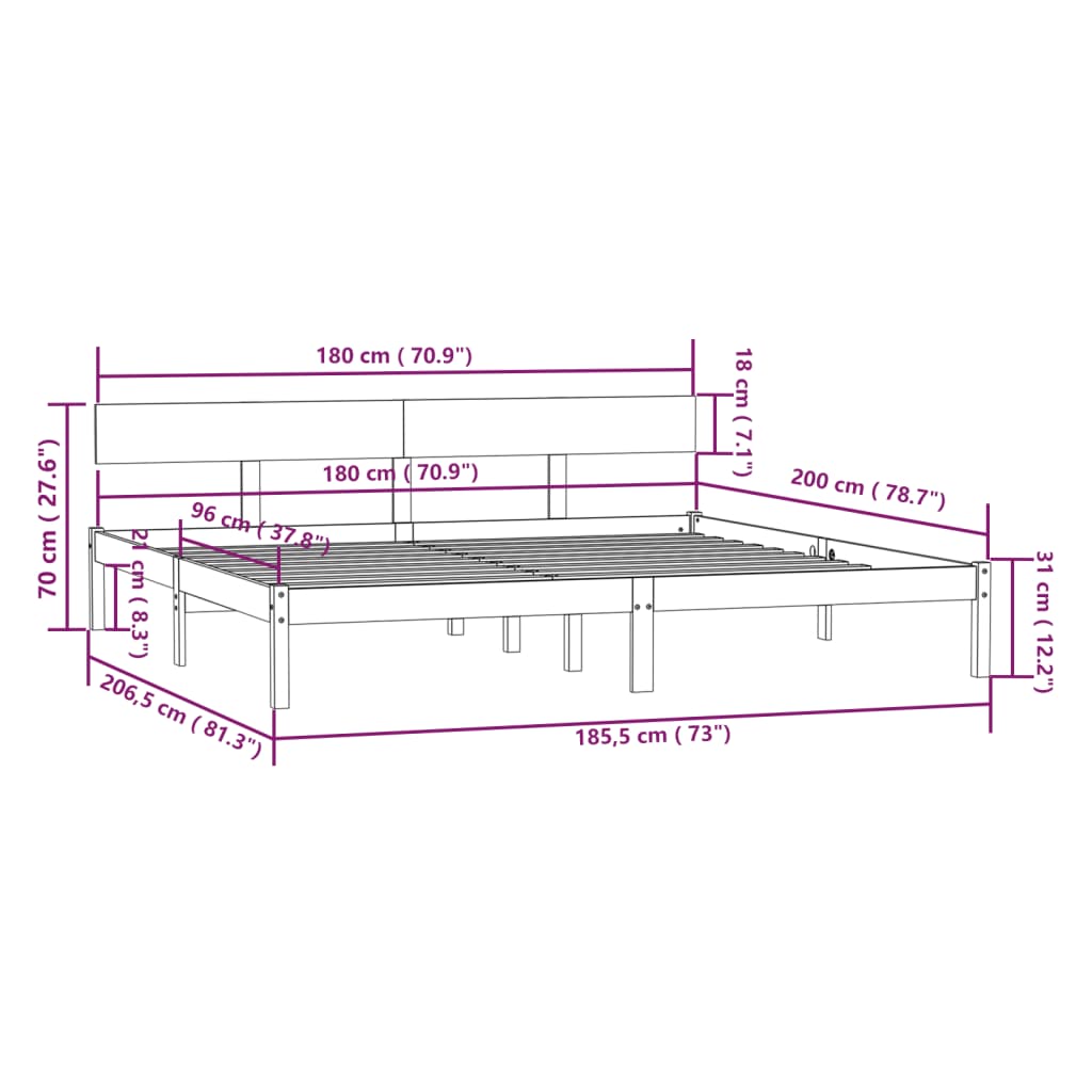 Cadru de pat UK Super King, alb, 180x200 cm, lemn masiv pin