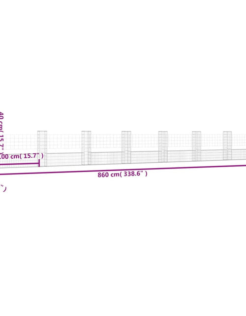 Загрузите изображение в средство просмотра галереи, Coș gabion în formă de U cu 8 stâlpi, 860x20x100 cm, fier
