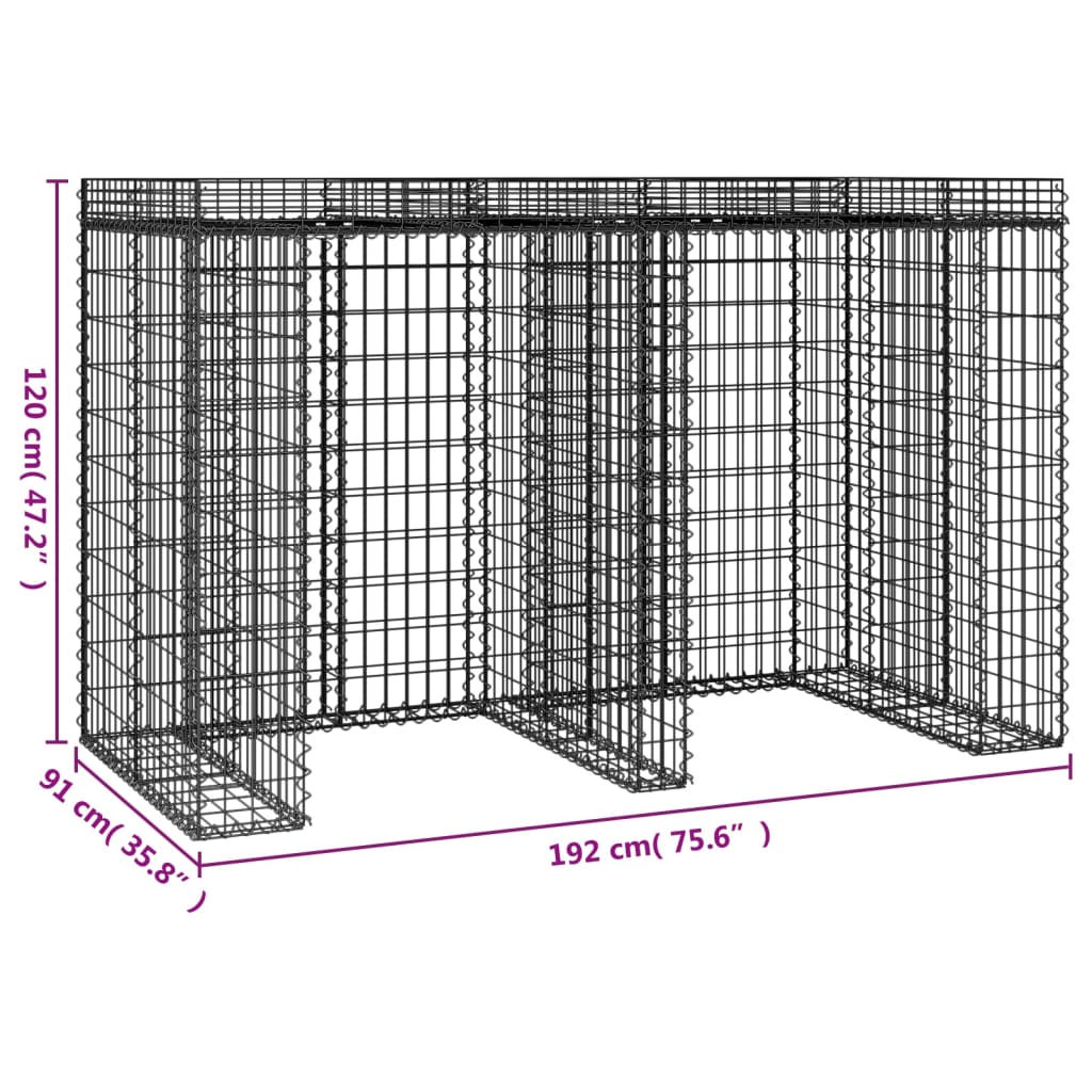 Perete gabion pentru pubela gunoi 192x91x120 cm fier galvanizat