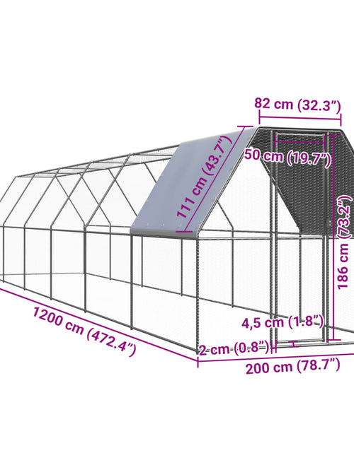 Încărcați imaginea în vizualizatorul Galerie, Coteț de exterior pentru păsări, 2x12x2 m, oțel zincat
