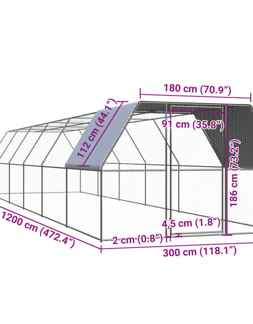 Încărcați imaginea în vizualizatorul Galerie, Coteț de păsări pentru exterior, 3x12x2 m, oțel zincat
