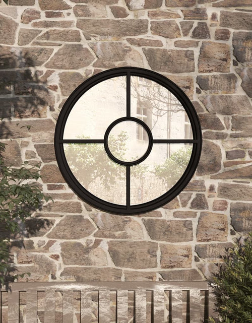 Încărcați imaginea în vizualizatorul Galerie, Oglindă de grădină rotundă, negru, 60x4 cm, fier, uz exterior
