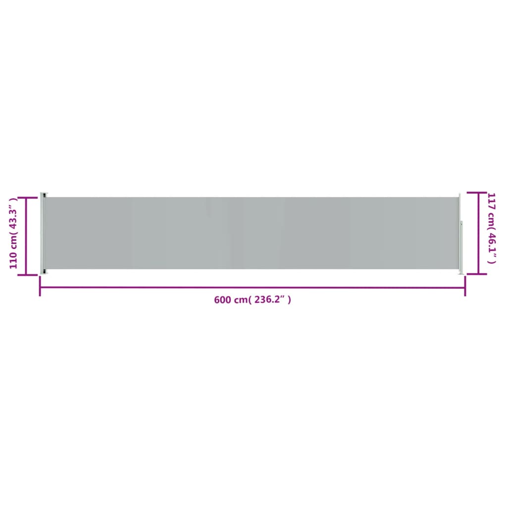 Copertină laterală retractabilă de terasă, gri, 117x600 cm