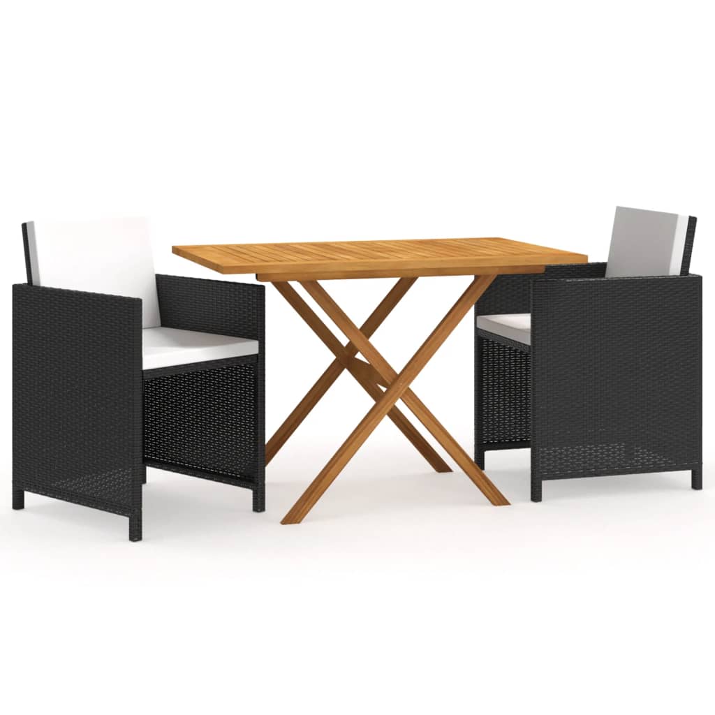 Set mobilier de grădină cu perne, 3 piese, negru, poliratan