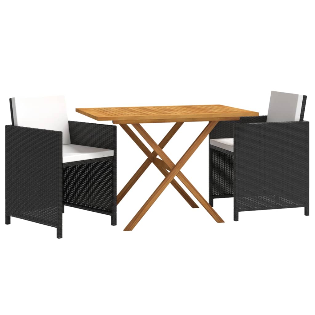 Set mobilier de grădină cu perne, 3 piese, negru, poliratan