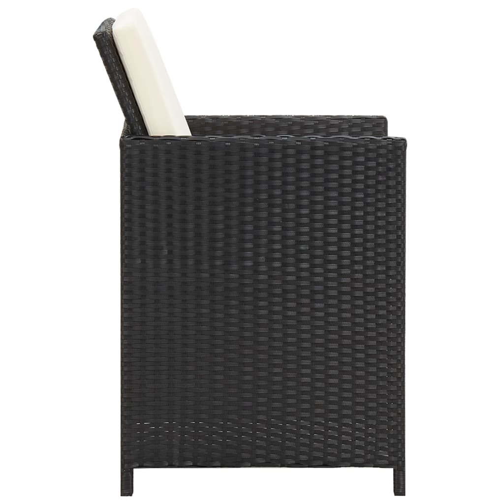 Set mobilier de grădină cu perne, 3 piese, negru, poliratan