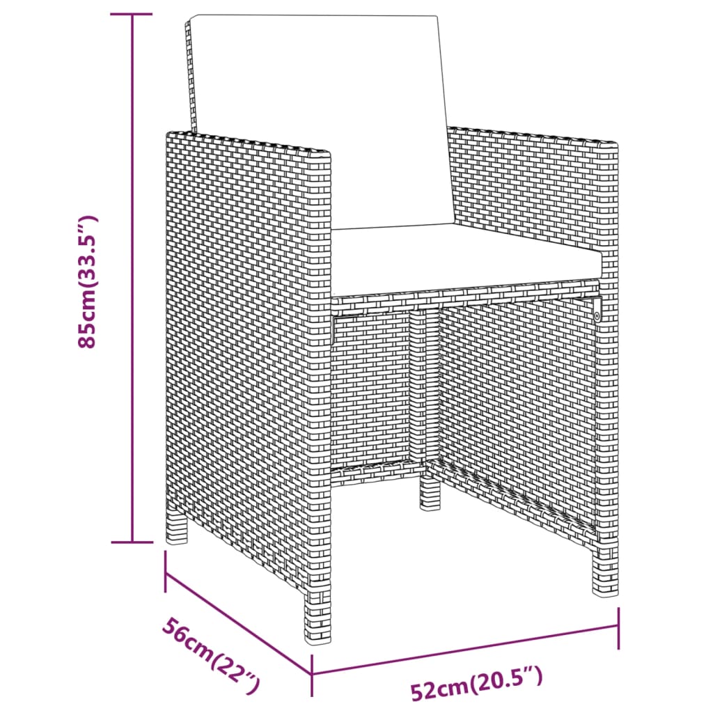 Set mobilier de grădină cu perne, 3 piese, negru, poliratan