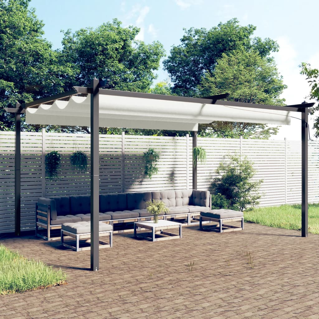 Pavilion grădină, acoperiș retractabil, crem, 4x3 m