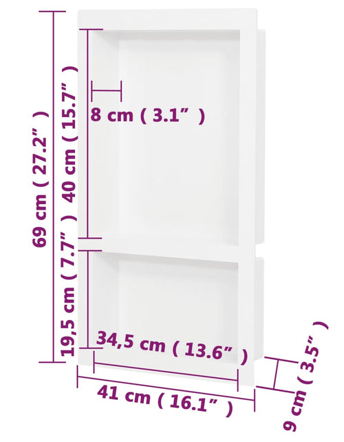 Загрузите изображение в средство просмотра галереи, Nișă de duș, 2 compartimente, alb lucios, 41x69x9 cm - Lando
