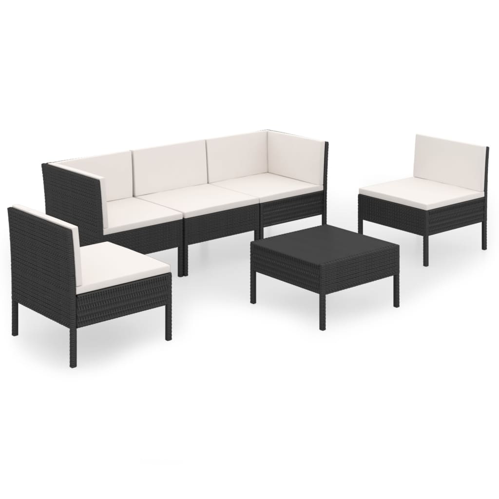 Set mobilier de grădină cu perne, 6 piese, negru, poliratan