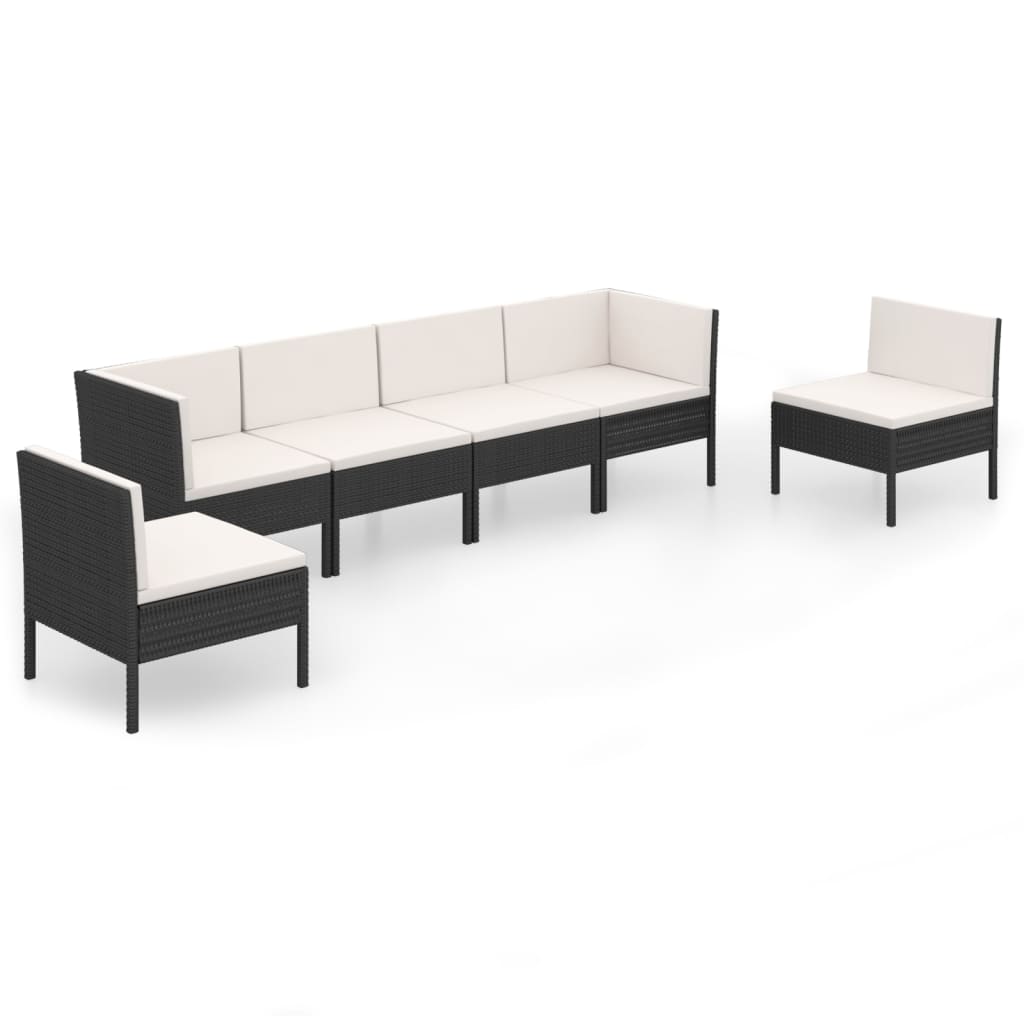 Set mobilier de grădină cu perne, 6 piese, negru, poliratan