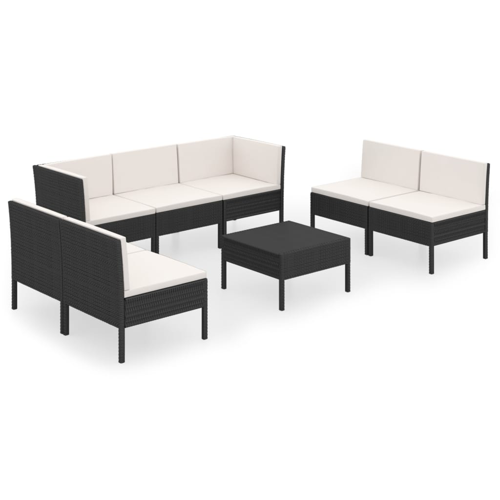 Set mobilier de grădină cu perne, 8 piese, negru, poliratan