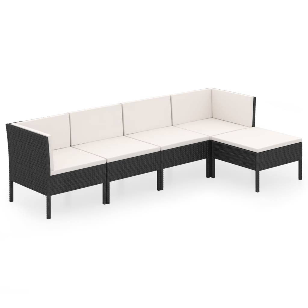 Set mobilier de grădină cu perne, 5 piese, negru, poliratan