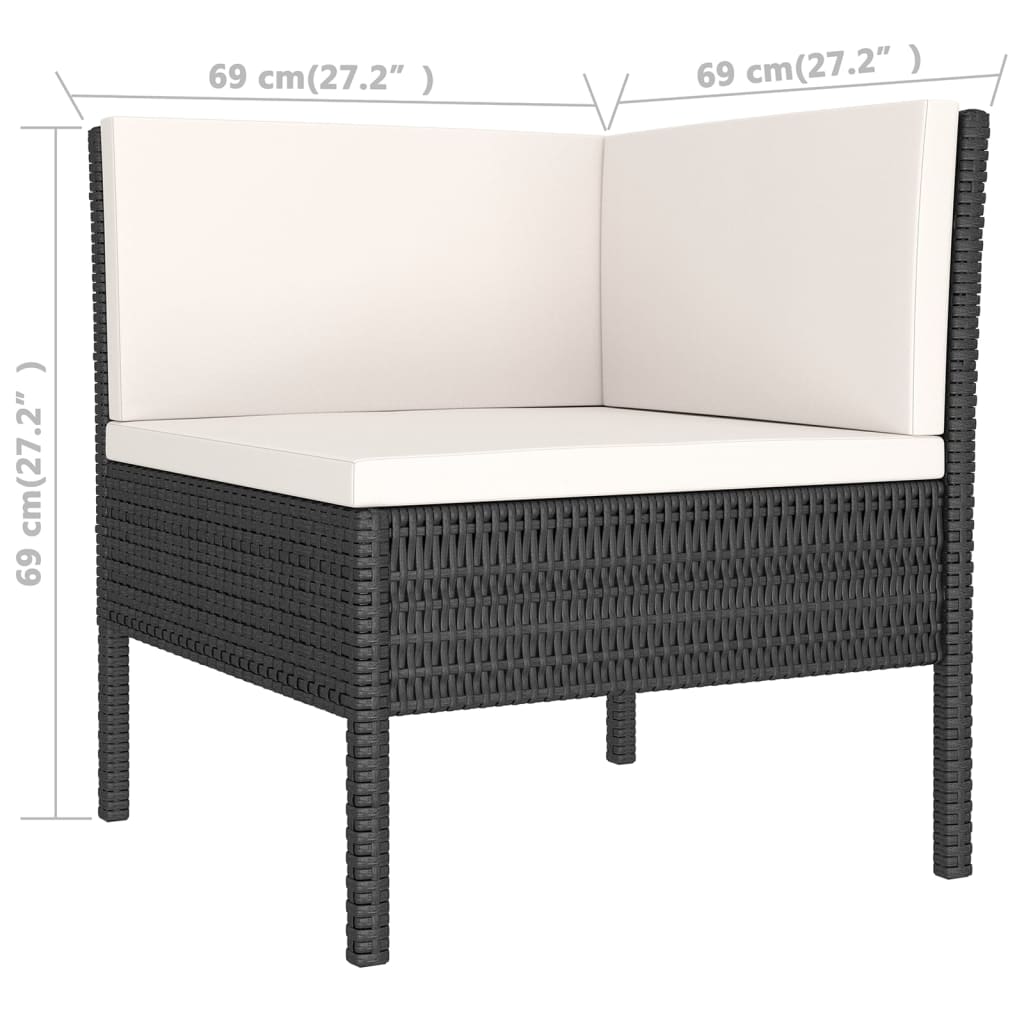 Set mobilier de grădină cu perne, 5 piese, negru, poliratan