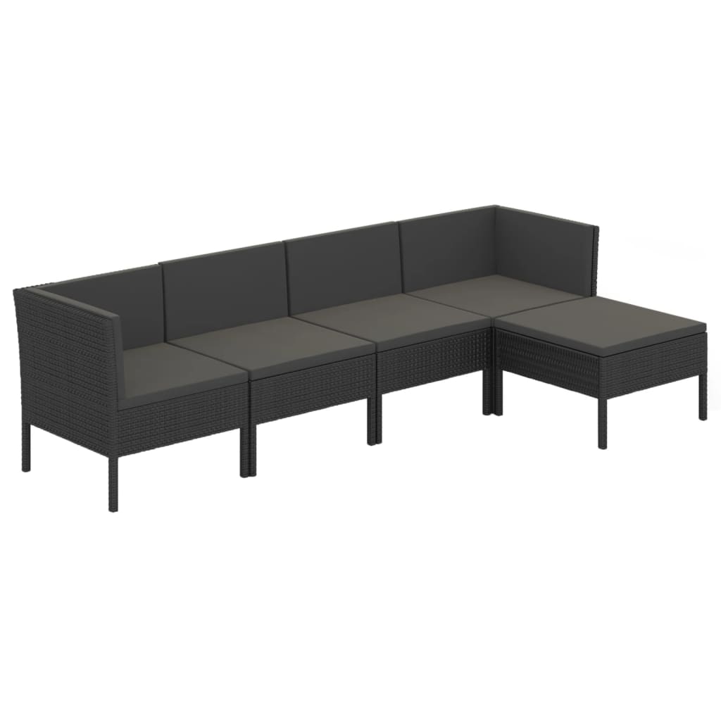 Set mobilier de grădină cu perne, 5 piese, negru, poliratan