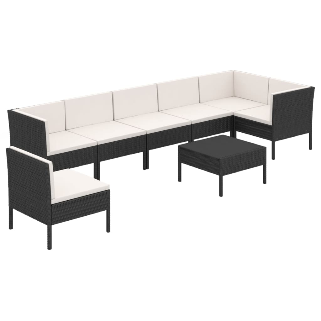 Set mobilier de grădină cu perne, 8 piese, negru, poliratan