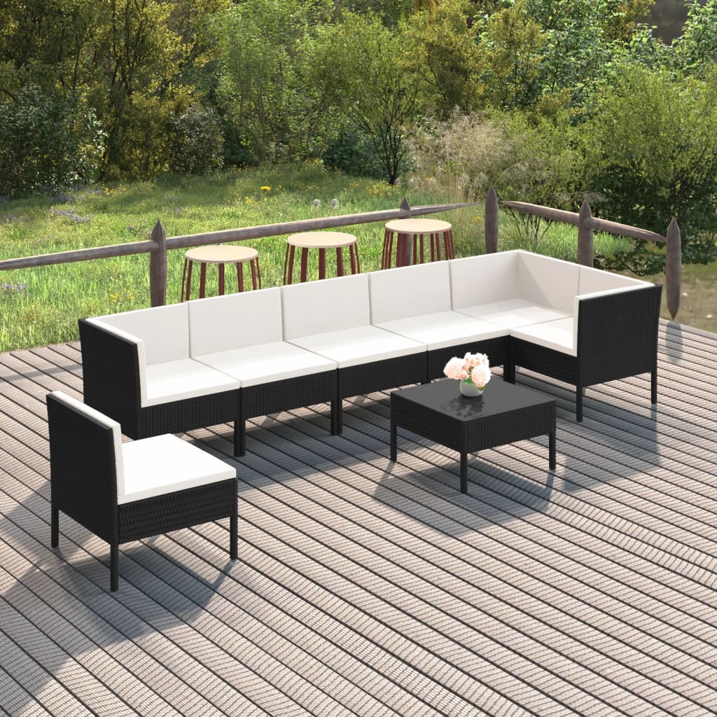 Set mobilier de grădină cu perne, 8 piese, negru, poliratan