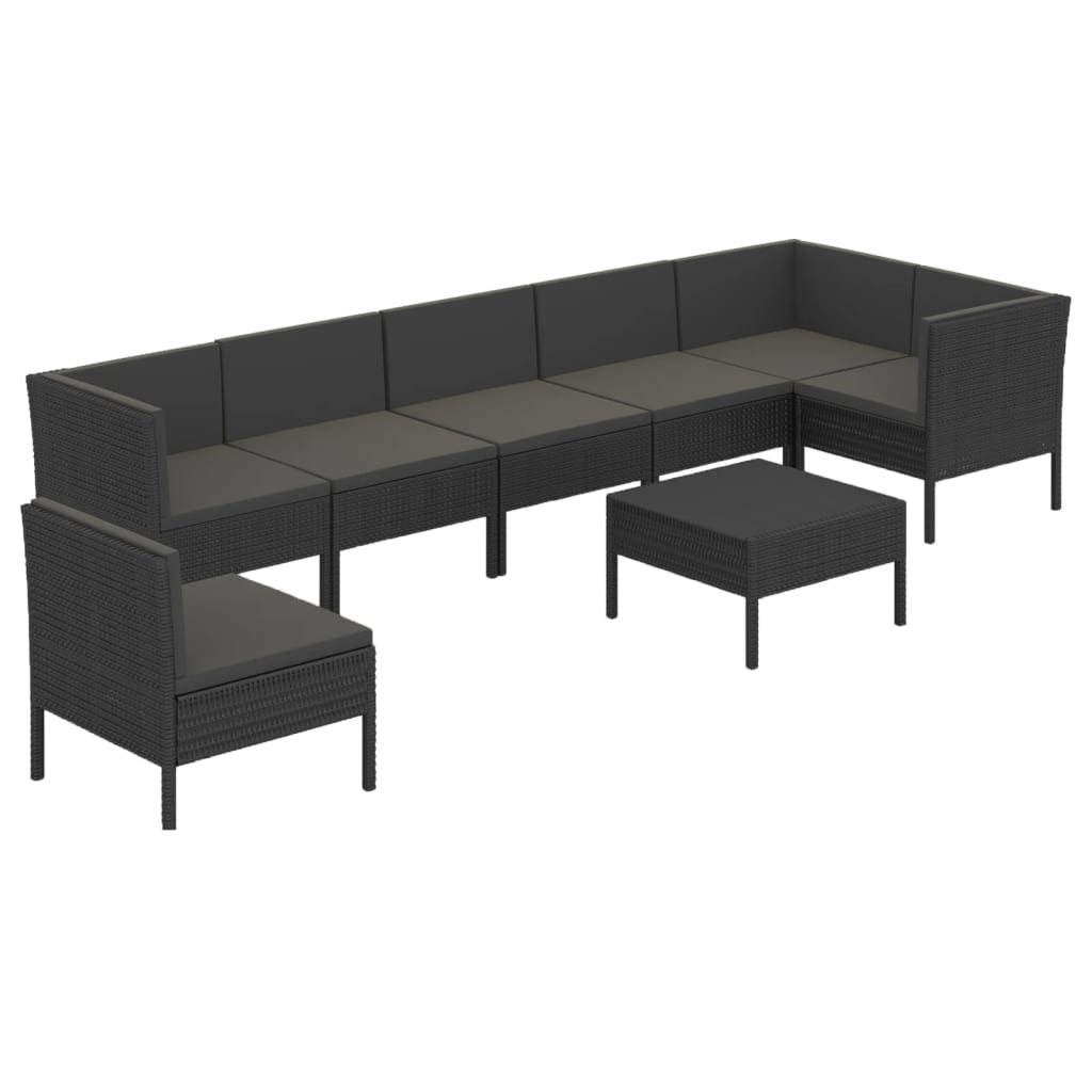 Set mobilier de grădină cu perne, 8 piese, negru, poliratan