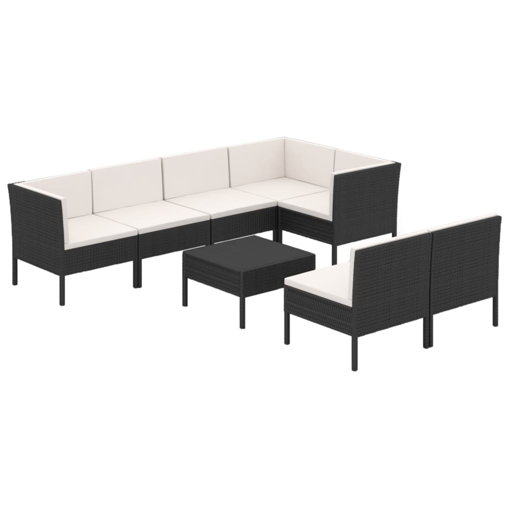 Set mobilier de grădină cu perne, 8 piese, negru, poliratan