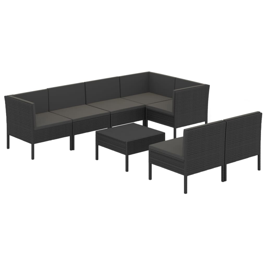 Set mobilier de grădină cu perne, 8 piese, negru, poliratan