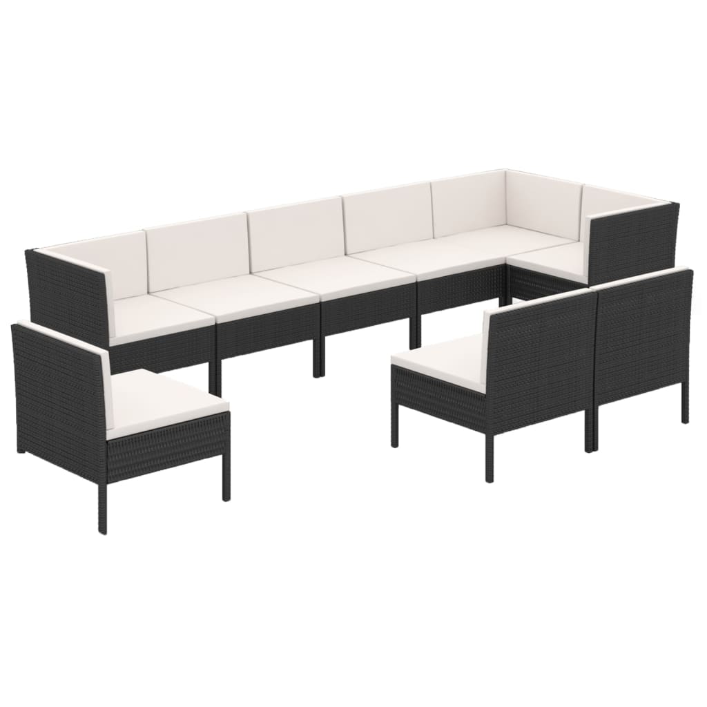 Set mobilier de grădină cu perne, 9 piese, negru, poliratan