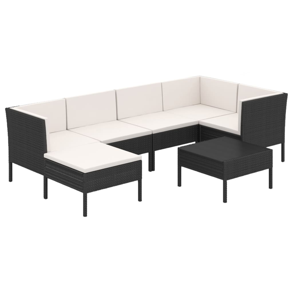 Set mobilier de grădină cu perne, 7 piese, negru, poliratan