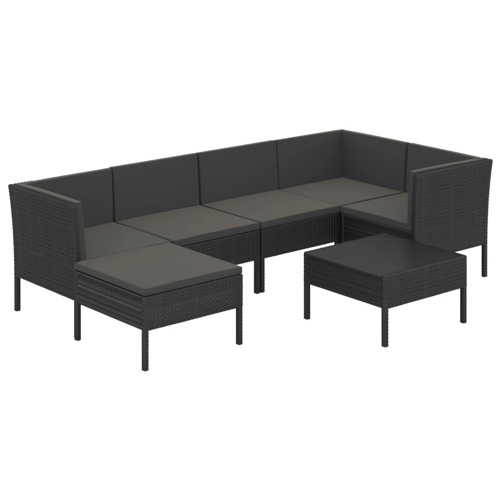 Set mobilier de grădină cu perne, 7 piese, negru, poliratan