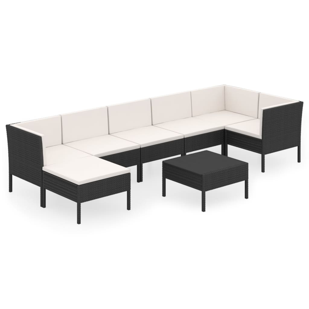 Set mobilier de grădină cu perne, 8 piese, negru, poliratan