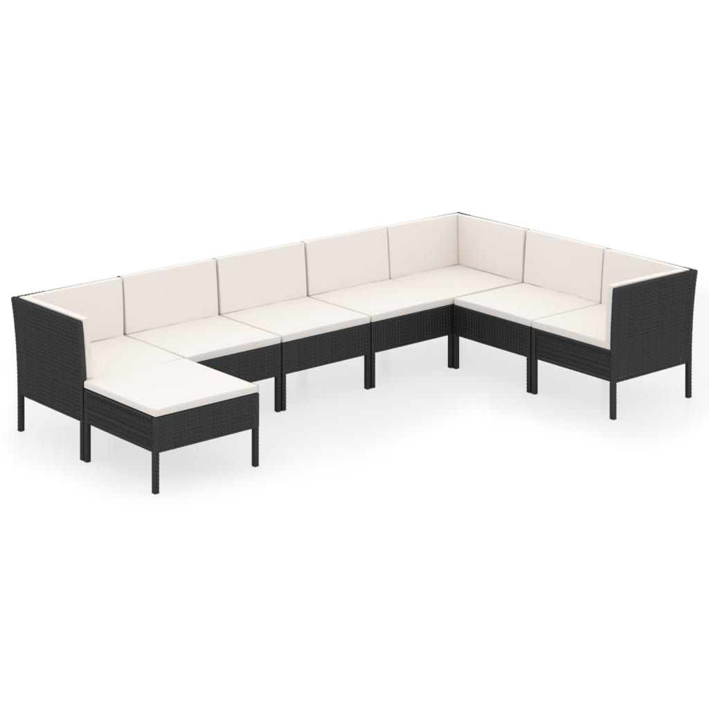 Set mobilier de grădină cu perne, 8 piese, negru, poliratan