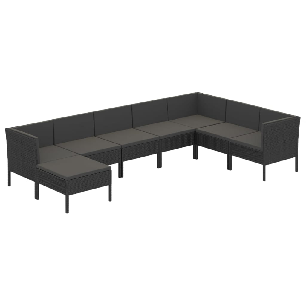 Set mobilier de grădină cu perne, 8 piese, negru, poliratan