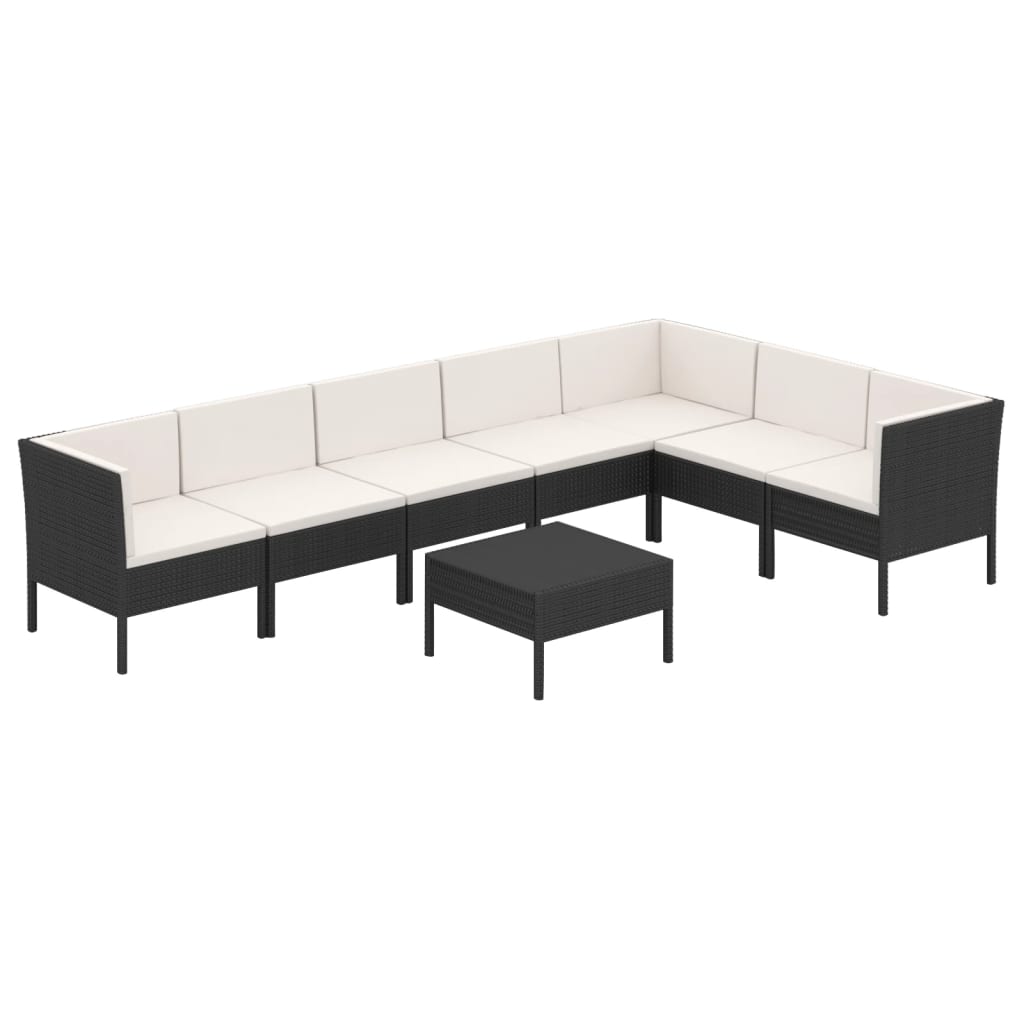 Set mobilier de grădină cu perne, 8 piese, negru, poliratan