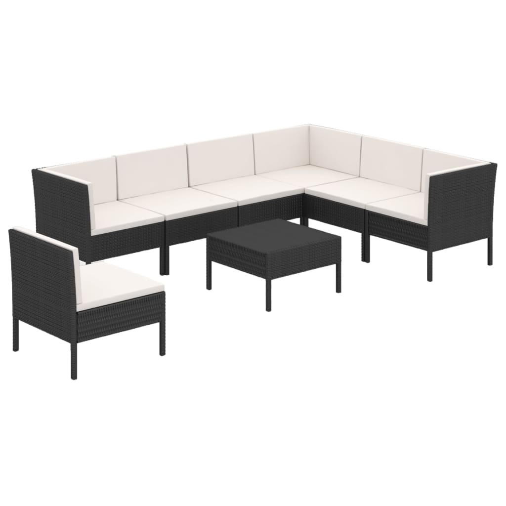 Set mobilier de grădină cu perne, 8 piese, negru, poliratan