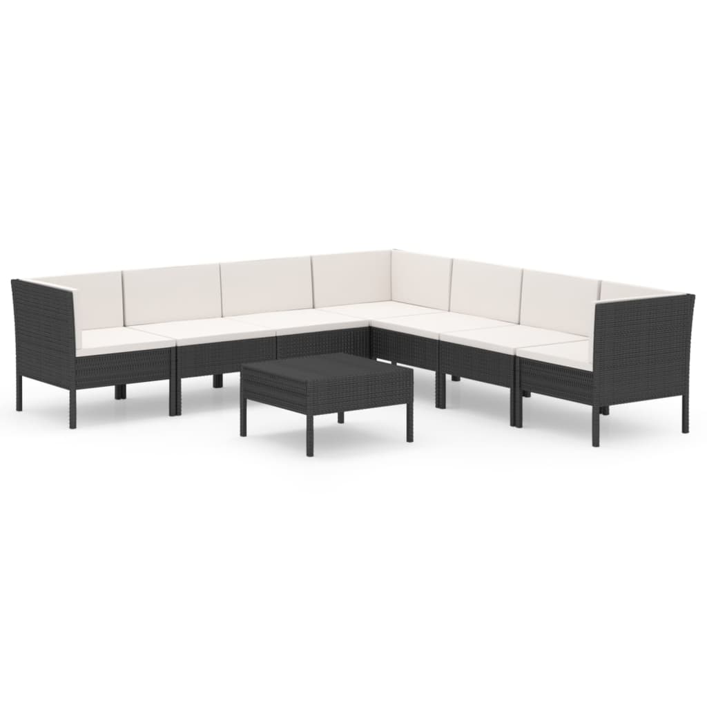 Set mobilier de grădină cu perne, 8 piese, negru, poliratan