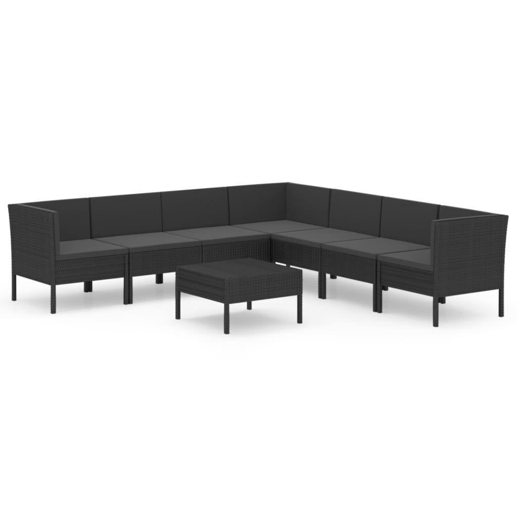 Set mobilier de grădină cu perne, 8 piese, negru, poliratan