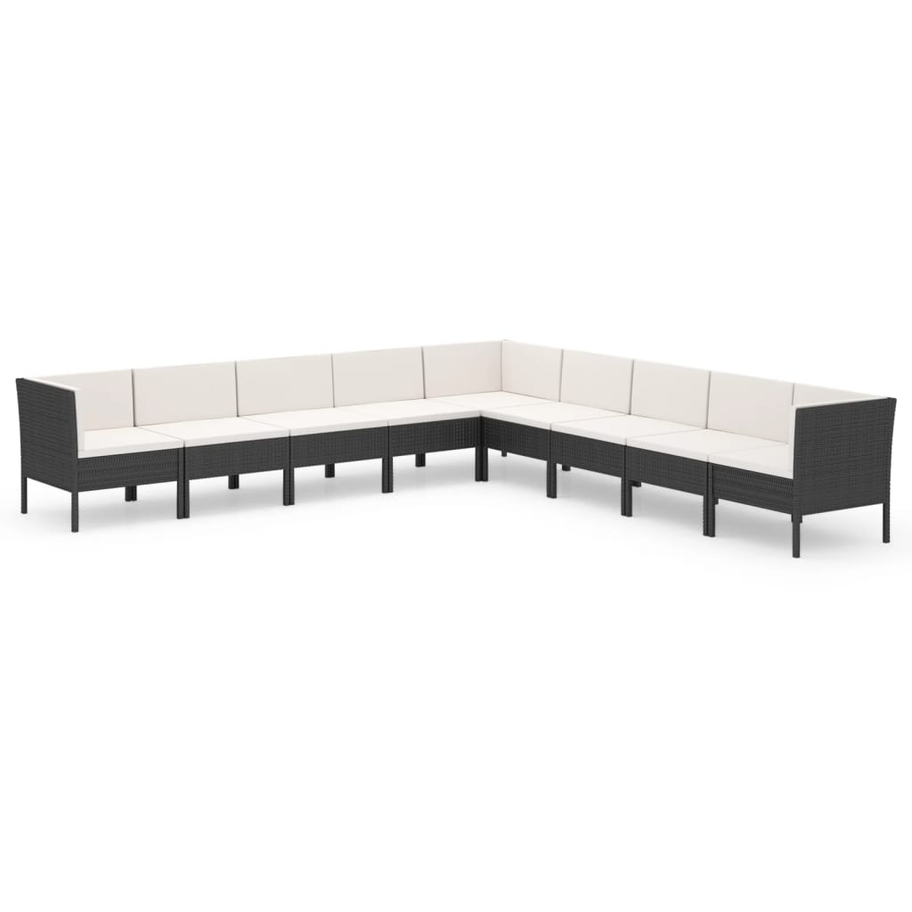 Set mobilier de grădină cu perne, 9 piese, negru, poliratan