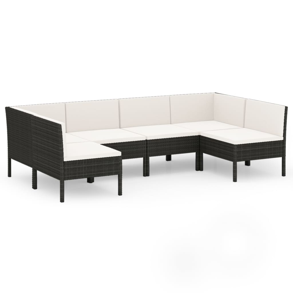 Set mobilier de grădină cu perne, 6 piese, negru, poliratan